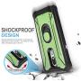 TJS Phone Case Compatible with LG K40/K12 Plus/X4/Solo LTE/Harmony 3/Xpression Plus 2 [Full Coverage Tempered Glass Screen Protector] Aluminum Ring Magnetic Support Built-in Metal Plate Back (Green)