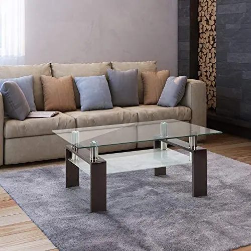 Depointer Life Glass Coffee Table, Rectangle Coffee Table for Living Room Modern Side Coffee Table with Lower Shelf,Perfect for Living Room Conversation Leisure Occasions, Metal Leg,Brown Depointer Life Glass Coffee Table, Rectangle Coffee Table for Living Room Modern Side Coffee Table with Lower Shelf,Perfect for Living Room Conversation Leisure Occasions, Metal Leg,Brown