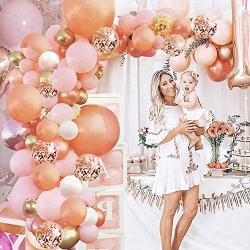 Rose Gold Balloon Garland Arch Kit, 152 Pieces Rose Gold Pink White and Gold Confetti Latex Balloons for Baby Shower Wedding Birthday Graduation Anniversary Bachelorette Party Background Decorations