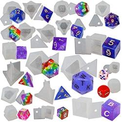 FUNSHOWCASE Resin Dice Molds Epoxy Casting Kit Set Number Letter Operation D4 D6 D8 D10 D12 D20 D24 19-Count 0.7-1.6inch