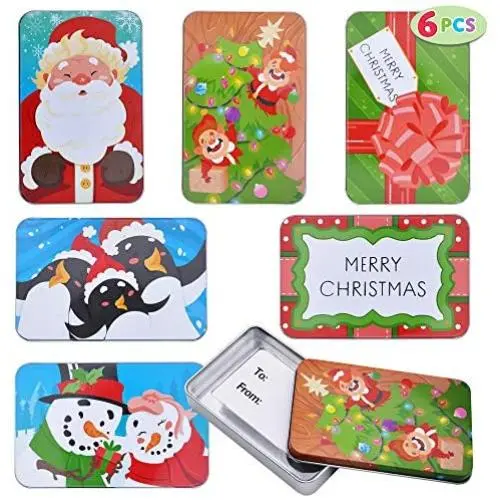 6 Gift Card Tin Holders Boxes 5” x 3.25” x 0.75” for Christmas Holiday Décor, Xmas Party Favor Box 6 Gift Card Tin Holders Boxes 5” x 3.25” x 0.75” for Christmas Holiday Décor, Xmas Party Favor Box