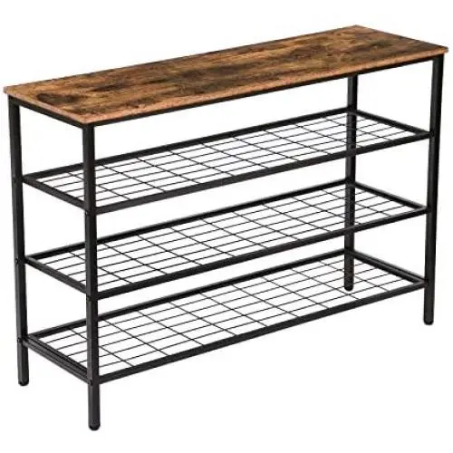 HOOBRO Shoe Rack, 4-Tier Shoe Shelf, Industrial Shoe Storage Organizer with 3 Metal Mesh Shelves, Ideal for Entryway, Hallway, Closet, Bedroom, Easy Assembly, Rustic Brown BF04XJ01 HOOBRO Shoe Rack, 4-Tier Shoe Shelf, Industrial Shoe Storage Organizer with 3 Metal Mesh Shelves, Ideal for Entryway, Hallway, Closet, Bedroom, Easy Assembly, Rustic Brown BF04XJ01