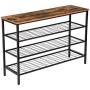 HOOBRO Shoe Rack, 4-Tier Shoe Shelf, Industrial Shoe Storage Organizer with 3 Metal Mesh Shelves, Ideal for Entryway, Hallway, Closet, Bedroom, Easy Assembly, Rustic Brown BF04XJ01