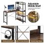 Rolanstar Computer Desk L Shaped 47'', Corner Desk with Shelves, Home Office Desk with 4-Tier Storage Bookshelf, Study Writing Table, Workstation, Stable Metal Frame, Rustic Brown