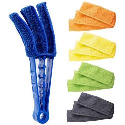 HIWARE Window Blind Cleaner Duster Brush with 5 Microfiber Sleeves - Blind Cleaner Tools for Window Shutters Blind Air Conditioner Jalousie Dust