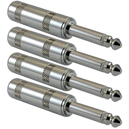 GLS Audio 1/4'' Plugs for Speaker Cables, Patch Cables, Snakes - TS Male Mono 1/4 Inch Phono 6.3mm Phone Plug Bulk - 4 Pack