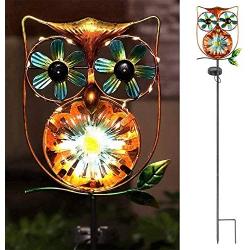 LeiDrail Solar Garden Light Outdoor Decorative Stake Owl Wind Spinner Metal Pathway Lights Solar Powered Yard Decor Waterproof Warm White Landscape Lighting for Lawn Patio Walkway