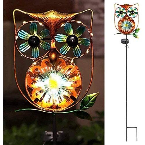 LeiDrail Solar Garden Light Outdoor Decorative Stake Owl Wind Spinner Metal Pathway Lights Solar Powered Yard Decor Waterproof Warm White Landscape Lighting for Lawn Patio Walkway