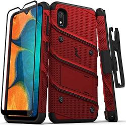 ZIZO Bolt Series for Samsung Galaxy A10e Case | Heavy-Duty Military-Grade Drop Protection w/Kickstand Included Belt Clip Holster Tempered Glass Lanyard (Red/Black)