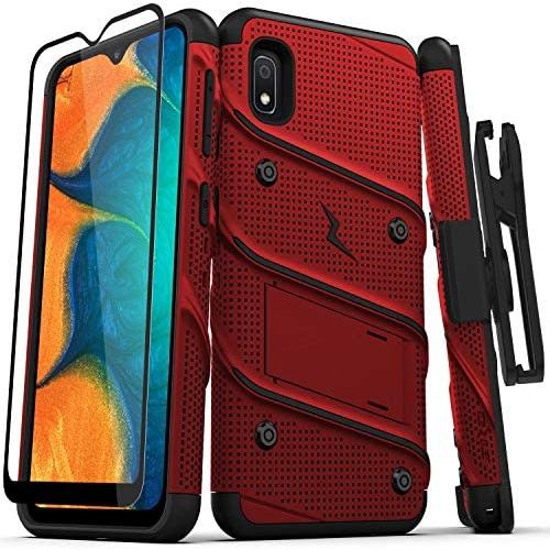 ZIZO Bolt Series for Samsung Galaxy A10e Case | Heavy-Duty Military-Grade Drop Protection w/Kickstand Included Belt Clip Holster Tempered Glass Lanyard (Red/Black)