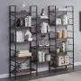 SUPERJARE Triple Wide 5-Tier Bookshelf, Rustic Industrial Style Book Shelf, Wood and Metal Bookcase Furniture for Home & Office - Rustic Brown