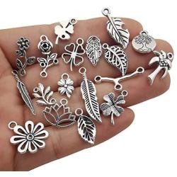 WOCRAFT 100g Craft Supplies Small Antique Silver Plant Tree Flower Charms for Jewelry Making Crafting Findings Accessory for DIY Necklace Bracelet (M291)