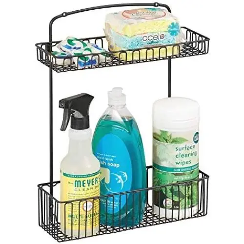 mDesign Metal Farmhouse Wall Mount Kitchen Storage Organizer Holder or Basket - Hang on Wall, Under Sink, or Cabinet Door in Kitchen/Pantry - Holds Dish Soap, Window Cleaner, Sponges - Matte Black mDesign Metal Farmhouse Wall Mount Kitchen Storage Organizer Holder or Basket - Hang on Wall, Under Sink, or Cabinet Door in Kitchen/Pantry - Holds Dish Soap, Window Cleaner, Sponges - Matte Black