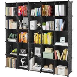 KOUSI Portable Storage Cubes-14'' x14''(Load-Bearing Metal Panel) Modular Bookshelf Units,Clothes Storage Shelves,Room Organizer,Black,25 Cubes