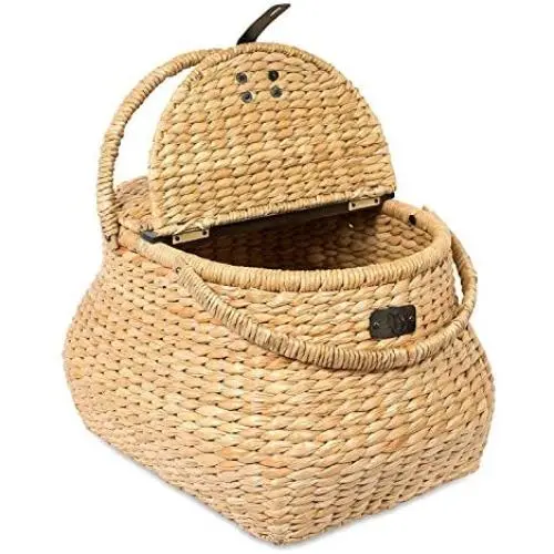 BirdRock Home Seagrass Picnic Basket - Hand Woven - Seagrass - Decorative Metal Latches - Divided Lid - Home Décor - Folding Handles