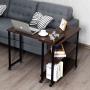 Tangkula 360° Free Rotating Sofa Side Table, Mobile End Table with 2-Tier Storage Shelves, Movable Laptop Table with Sturdy Metal Frame, Couch Side Table Snack Table for Home Office (Walnut)