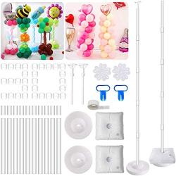 AXHJ 2 Set Balloon Column Kit Base Stand and Pole, 63 inch height with 2 Top Balloon Support Rod, 30Pcs Balloon Rings, 100 Glue Dot, 2 Tying Tool, 2 flower clip for Party Wedding Birthday Xmas Festival