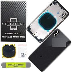 Cell4Less Back Housing Assembly Metal Frame w/Back Glass - Wireless Charging pad - Sim Card Tray and Camera Frame and Lens for iPhone X (Space Grey)