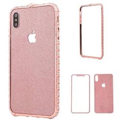 iPhone Xs Max Diamond Bumper for Women, DMaos Sparkly Rhinestone Metal Bumper with Front and Back Glitter Sticker, Luxury for iPhone 10s Max 6.5 inch - Rose Gold