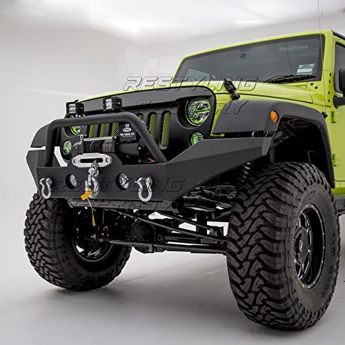 Restyling Factory -Full Width Front Bumper With Fog Lights Hole and Winch Plate Built In -Textured Black for 07-18 Wrangler JK Restyling Factory -Full Width Front Bumper With Fog Lights Hole and Winch Plate Built In -Textured Black for 07-18 Wrangler JK