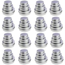 LJY 48 Pieces Round Aluminum Cans Screw Lid Metal Tins Jars Empty Slip Slide Containers (Mixed Sizes)