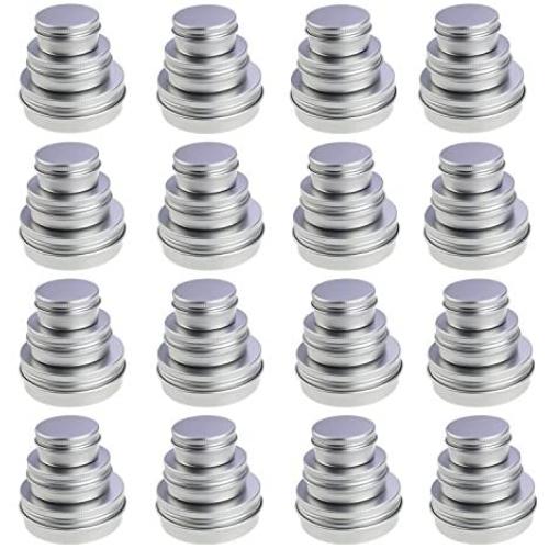 LJY 48 Pieces Round Aluminum Cans Screw Lid Metal Tins Jars Empty Slip Slide Containers (Mixed Sizes)