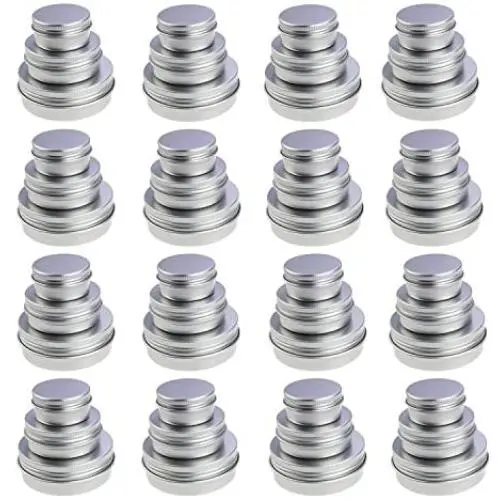 LJY 48 Pieces Round Aluminum Cans Screw Lid Metal Tins Jars Empty Slip Slide Containers (Mixed Sizes)
