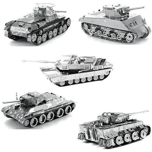 fascinations Metal Earth Tanks 3D Metal Model Kits - M1 Abrams - Tiger 1 - T-34 - Chi-Ha - Sherman - Set of 5 fascinations Metal Earth Tanks 3D Metal Model Kits - M1 Abrams - Tiger 1 - T-34 - Chi-Ha - Sherman - Set of 5