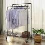 SONGMICS Industrial Pipe Clothes Rack Double Rail on Wheels with Commercial Grade Clothing Hanging Rack Organizer for Garment Storage Display, Black UHSR60B