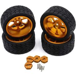 SONPP Metal Wheel Rim + Rubber Tires Tyres with 12mm Wheel Hub Hex for Wltoys144001 1/14 RC Car Upgrade Parts,Yellow