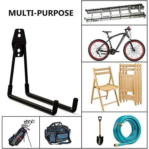 Garage Hooks, 12 Pack Wall Storage Hooks with 2 Extension Cord Storage Straps, Heavy Duty Tool Hangers for Utility Organizations, Wall Mount Holders for Garden Lawn Tools, Ladders, Bike (Black)