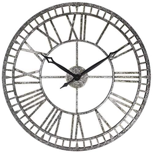 PresenTime & Co Modern Farmhouse Series, Kensington Metal Wall Clock, 24 inch, Galvanized Finish