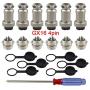 FULARR 6Pcs Premium GX16-4 Pin Aviation Connector Plug Adapter, 5A 16MM Thread Male Female Metal Panel Aviation Wire Connector Kit, with Rubber Protector Cap and Phillips Screwdriver