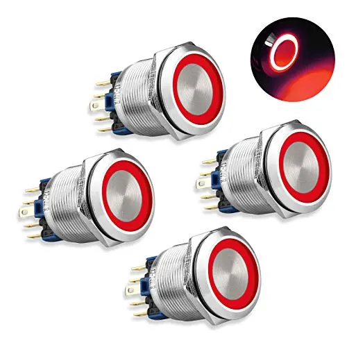 Linkstyle 4PCS 22mm 12V 24V ON OFF Latching Push Button Switch with Red Led Indicator Light SPST Self-locking Waterproof Switch for 22mm 7/8 Mounting Hole (Red) Linkstyle 4PCS 22mm 12V 24V ON OFF Latching Push Button Switch with Red Led Indicator Light SPST Self-locking Waterproof Switch for 22mm 7/8 Mounting Hole (Red)