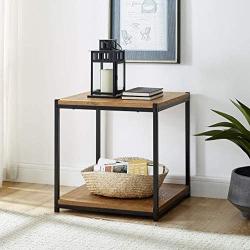 Tall Side End Table by CAFFOZ Furniture Designs |Brooklyn Series | Night Stand | Coffee Table |Storage Shelf | Sturdy | Easy Assembly | Brown Oak Wood Look Accent Furniture with Metal Frame