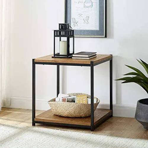 Tall Side End Table by CAFFOZ Furniture Designs |Brooklyn Series | Night Stand | Coffee Table |Storage Shelf | Sturdy | Easy Assembly | Brown Oak Wood Look Accent Furniture with Metal Frame Tall Side End Table by CAFFOZ Furniture Designs |Brooklyn Series | Night Stand | Coffee Table |Storage Shelf | Sturdy | Easy Assembly | Brown Oak Wood Look Accent Furniture with Metal Frame