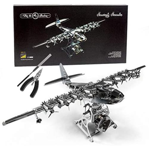 Model Airplane Kit with Tool kit- DIY Scale Model - 3D Model kit Heavenly Hercules - Moving Wind-Up Airplane Model | 3D Puzzle for Adults - Metal DIY Kit | Metal Model Collectible | DIY Construction