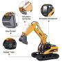 TEMA1985 Remote Control Excavator Toys with Metal Shovel 15 Channel Full Functional RC Construction Vehicles with Lights & Sound 2.4Ghz 2 Batteries Construction Tractor for Boys Girls Kids