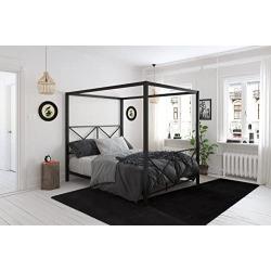 DHP Rosedale Metal 4 Poster Canopy Bed with Crisscross Headboard and Footboard - Queen (Black)