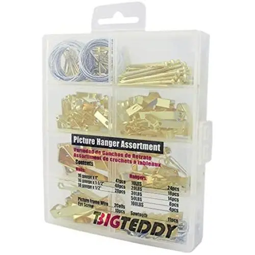 BIGTEDDY - 206pcs Photo Frame Picture Hangers Assortment Wall Hanging Kit Hardware Hooks with Wire for Drywall Home and Office Picture Wall Mount BIGTEDDY - 206pcs Photo Frame Picture Hangers Assortment Wall Hanging Kit Hardware Hooks with Wire for Drywall Home and Office Picture Wall Mount