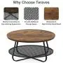 Teraves Industrial Coffee Table for Living Room,Round Coffee Table with Storage Shelf,Modern Coffee Table with Metal Frame,Easy Assembly