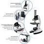 AmScope 120X-1200X 52-pcs Kids Beginner Microscope STEM Kit with Metal Body Microscope, Plastic Slides, LED Light and Carrying Box (M30-ABS-KT2-W),White