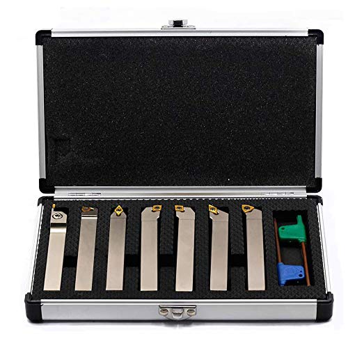 OSCARBIDE 1/2'' Shank 7 Pieces/Set,Indexable Lathe Turning Tool Holder CNC Heavy-Duty Carbide Nickel Plated Lathe Bit Set for Turning Grooving Threading Cut Off Holders Set, Tin Coated Carbide Inserts