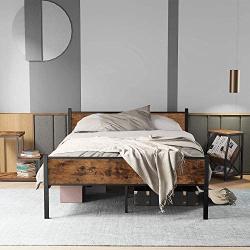 IRONCK Queen Bed Frame with Headboard Industrial, Bed Frame Queen Size with 16 Heavy Duty Steel Slats and 10 Legs, More Stronger, Noise-Free, Mattress Foundation No Box Spring Needed