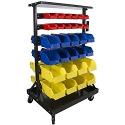 Erie Tools TLPB04 60 Parts Bin Storage Shelving with Locking Wheels for Shop Garage or Home Storage