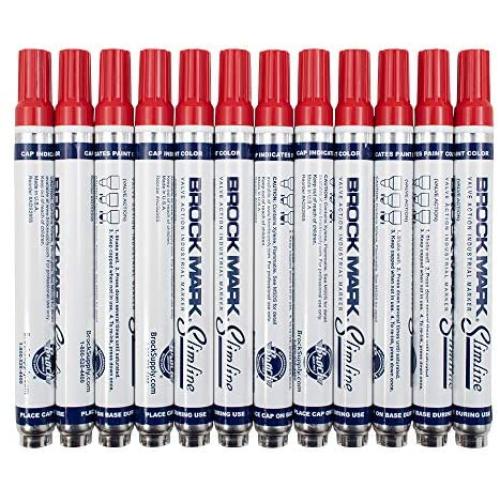 12 Pc Set Red Brockmark Slimline Industrial Paint Markers Opaque Gloss Pen Metal Wood Plastic Glass for Auto Construction Arts Home