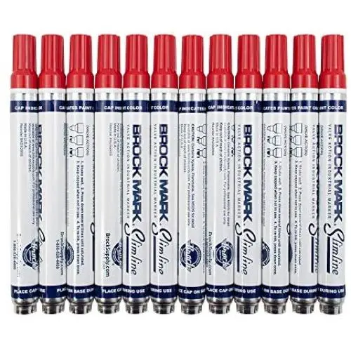 12 Pc Set Red Brockmark Slimline Industrial Paint Markers Opaque Gloss Pen Metal Wood Plastic Glass for Auto Construction Arts Home 12 Pc Set Red Brockmark Slimline Industrial Paint Markers Opaque Gloss Pen Metal Wood Plastic Glass for Auto Construction Arts Home