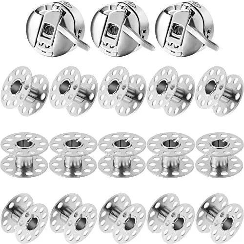 3 Pieces Sewing Machine Bobbin Case and 15 Pieces Sewing Machine Bobbins Metal Sewing Bobbins for Craft Sewing, Compatible with Front Loading 15 Class Machines 3 Pieces Sewing Machine Bobbin Case and 15 Pieces Sewing Machine Bobbins Metal Sewing Bobbins for Craft Sewing, Compatible with Front Loading 15 Class Machines