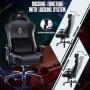 FANTASYLAB Big and Tall 400lb Massage Memory Foam Gaming Chair - Adjustable Tilt, Back Angle and 3D Arms High-Back Leather Racing Executive Computer Desk Office Chair, Metal Base, Grey/Black