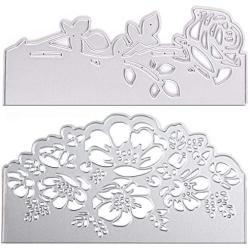 2 Pcs Metal Rose Shape Lace Die Cuts Embossing Stencils Mould for Card Scrapbooking and DIY Making Supplies